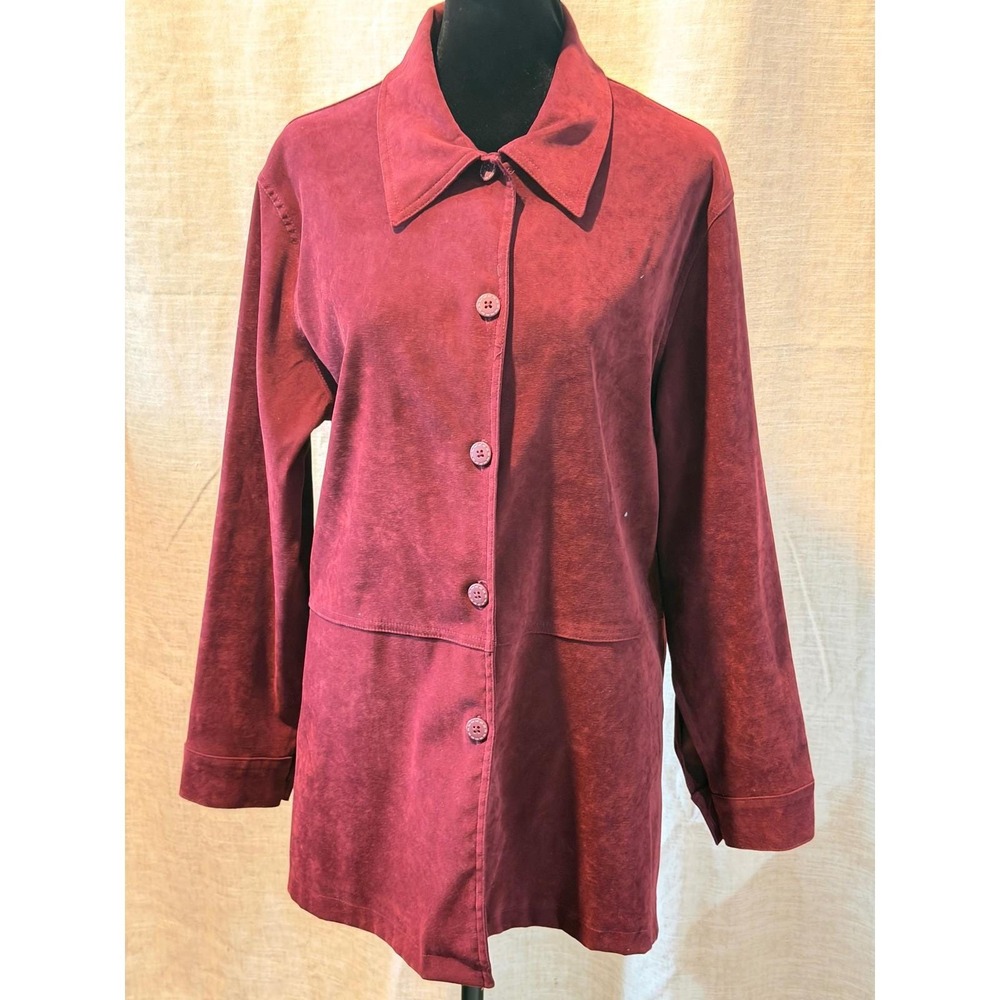 R&K Originals Burgundy Faux Suede Button Down Shirt Jacket Womens Wine Red